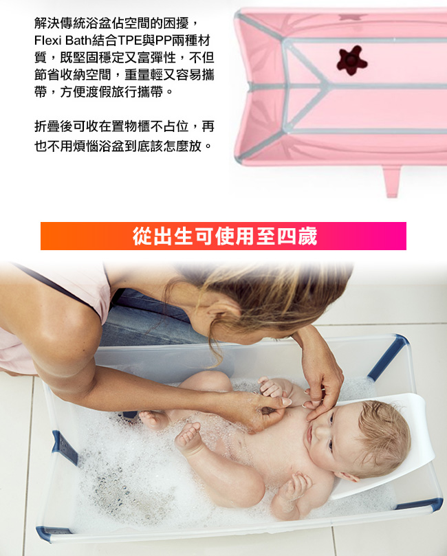 Stokke Flexi Bath 折疊式浴盆套裝(含浴盆+浴架)-透明粉