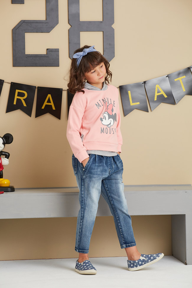 Disney 米妮系列米妮假二件式刷毛連帽上衣(共2色)