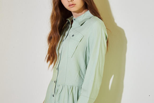 Hana+花木馬 無印簡約系100%棉製打摺造型襯衫洋裝-綠(共2色)