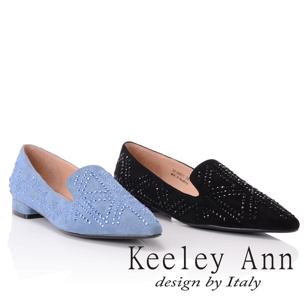 Keeley Ann 簡約美學~大方滿鑽U型樂福鞋(灰藍色-Ann)