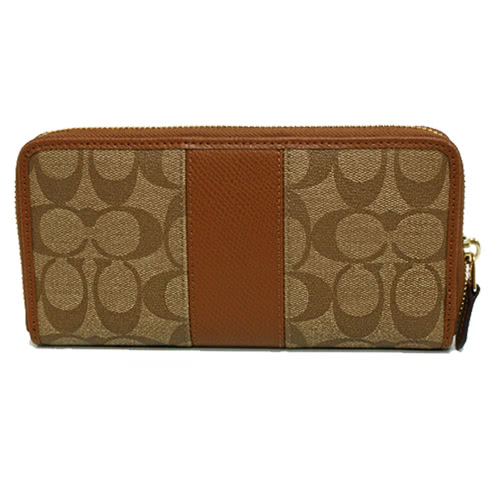 COACH 經典C LOGO 直紋ㄇ型拉鍊長夾(焦糖)