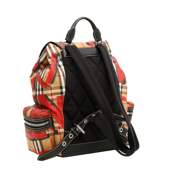 BURBERRY 塗鴉 VINTAGE 塗鴉格紋後背包(紅色/中款)