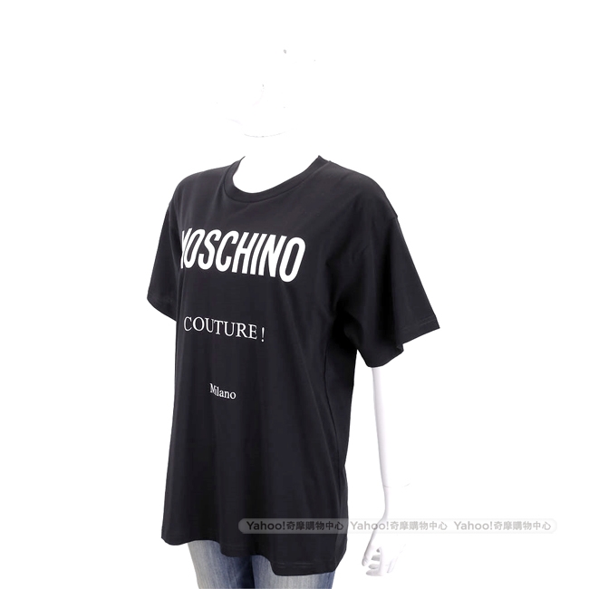 MOSCHINO 品牌LOGO印花黑色棉質T恤(寬版)