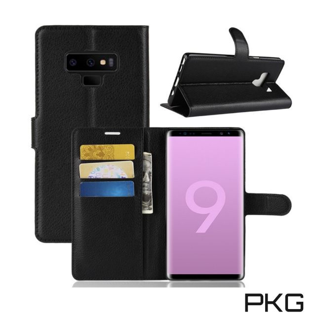 PKG 三星Note9 側翻式-精選皮套-經典款式-黑