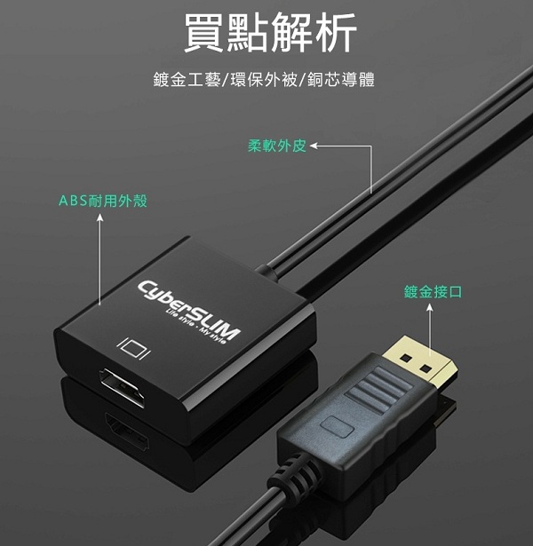 CyberSLIM DP-H DP轉HDMI 轉接器