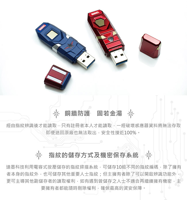 達墨 TOPMORE 漫威系列指紋辨識碟(美國隊長款) USB3.0 32GB