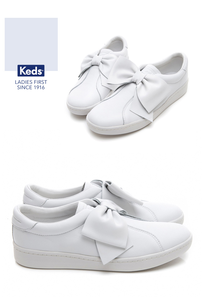 Keds 皮革蝴蝶結經典休閒鞋-白色