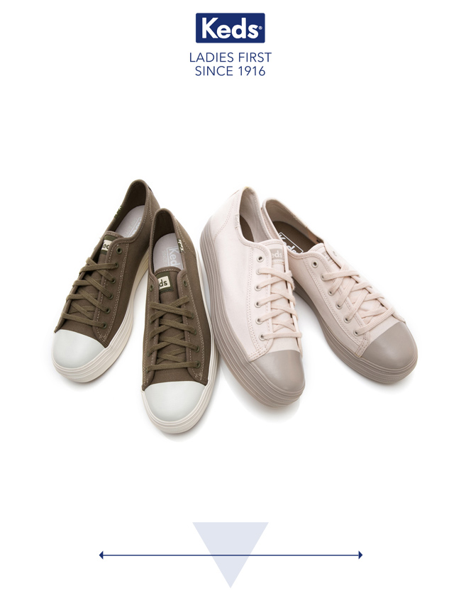 Keds TRIPLE KICK 復刻厚底綁帶休閒鞋-粉紅/灰