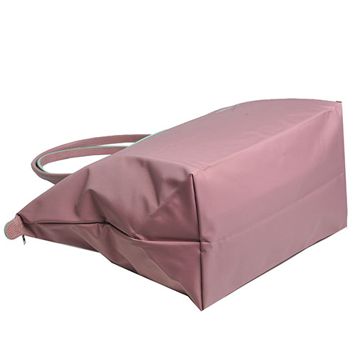 Longchamp Club系列刺繡摺疊拉鍊大型尼龍長提把尼龍水餃包(粉紅色)
