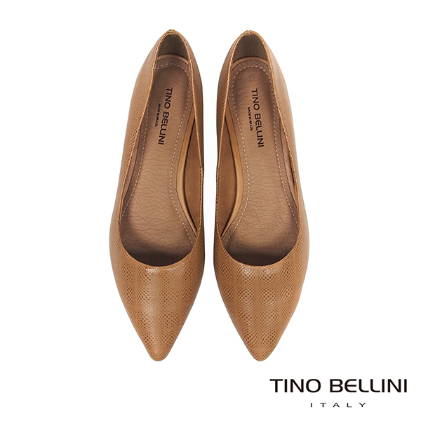 Tino Bellini 巴西進口細緻皮紋舒足低跟鞋_棕