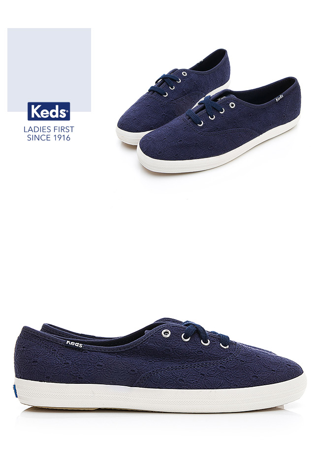 Keds CHAMPION 緹花綁帶休閒鞋-藍