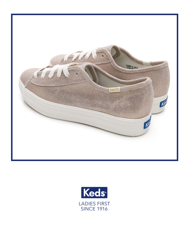 Keds TRIPLE KICK 麂皮霧感綁帶厚底休閒鞋-香檳金