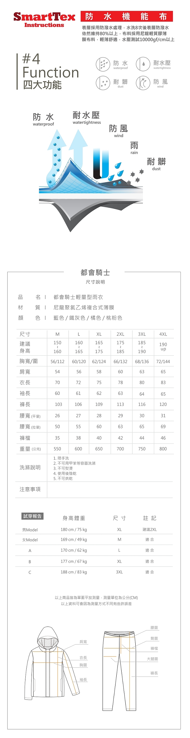 【東伸 DongShen】都會騎士輕量型二件式雨衣-鐵灰色