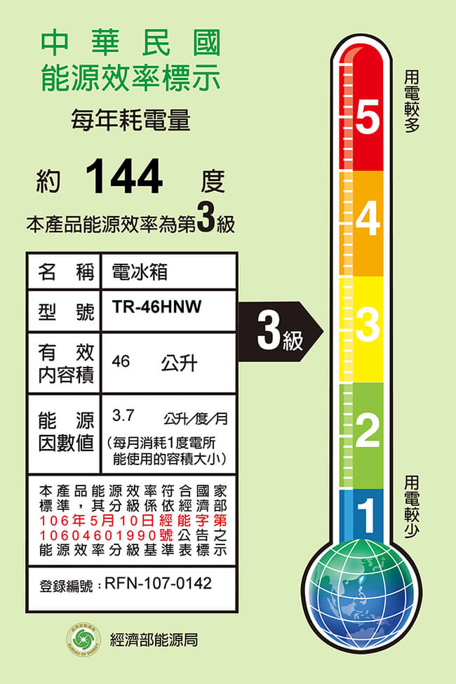 TATUNG大同 46L 3級定頻單門電冰箱 TR-46HNW-S