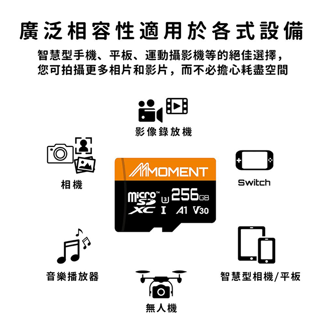 【MOMENT】256GB MicroSDXC UHS-I U3 A1 V30 4K記憶卡