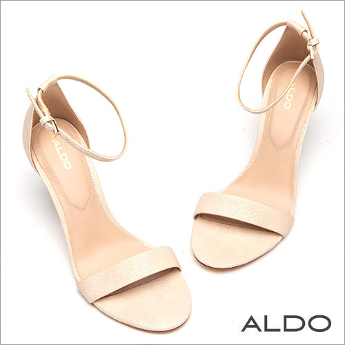 ALDO 原色蛇紋一字繞踝繫帶細高跟涼鞋~氣質裸色