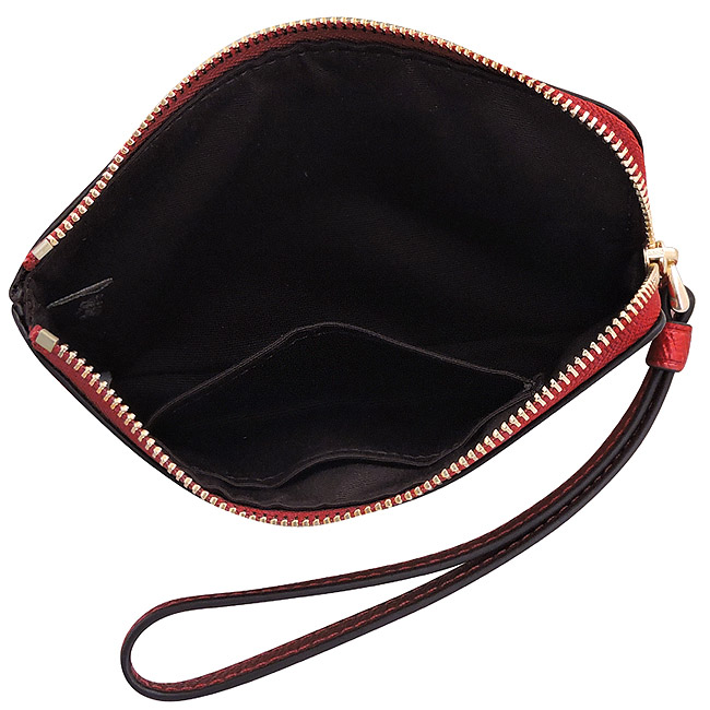 COACH 紅色光澤防刮皮革手拿包