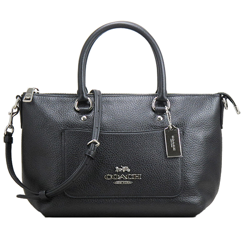 COACH專櫃馬車前口袋皮革手提肩斜包(黑)
