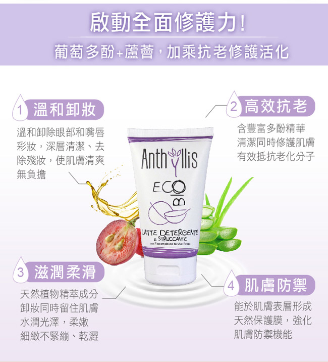 義大利 安舒綠ANTHYLLIS 紅葡萄舒潤潔顏卸妝乳 (150ml)