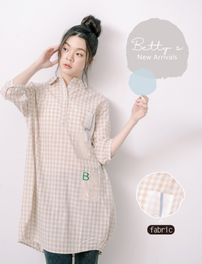 betty’s貝蒂思　半開襟格紋襯衫領洋裝(米白)