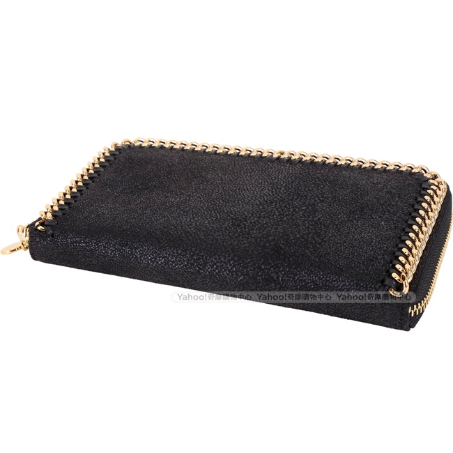 Stella McCartney Falabella 金鍊帶皮革拉鍊長夾(黑色)