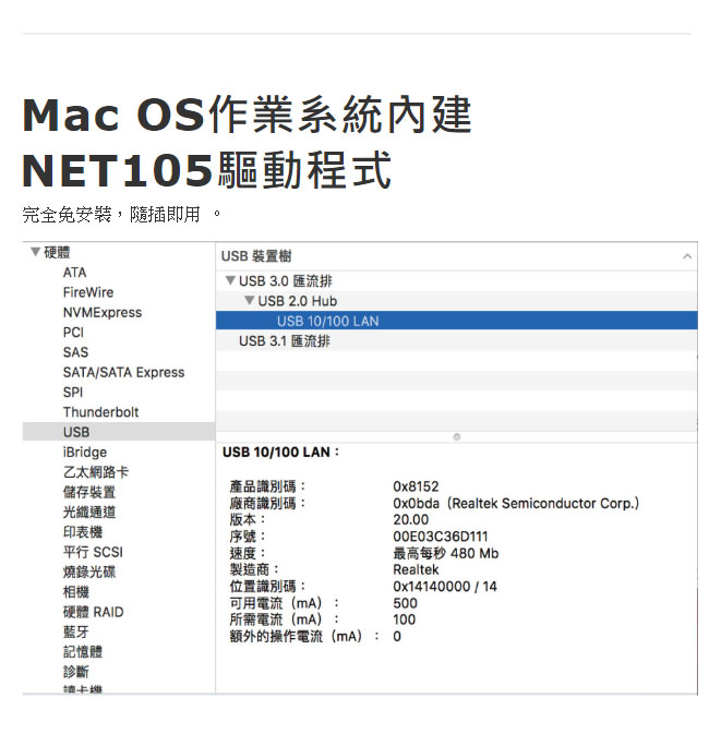 Uptech 登昌恆 NET105 USB2.0免驅動網路卡