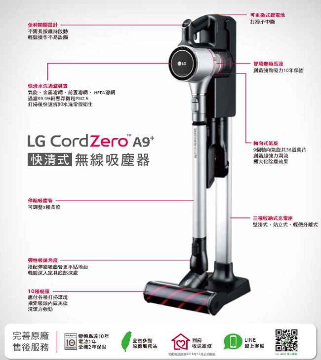 LG CordZero A9+ 快清式無線吸塵器A9PBED2R(時尚紅)