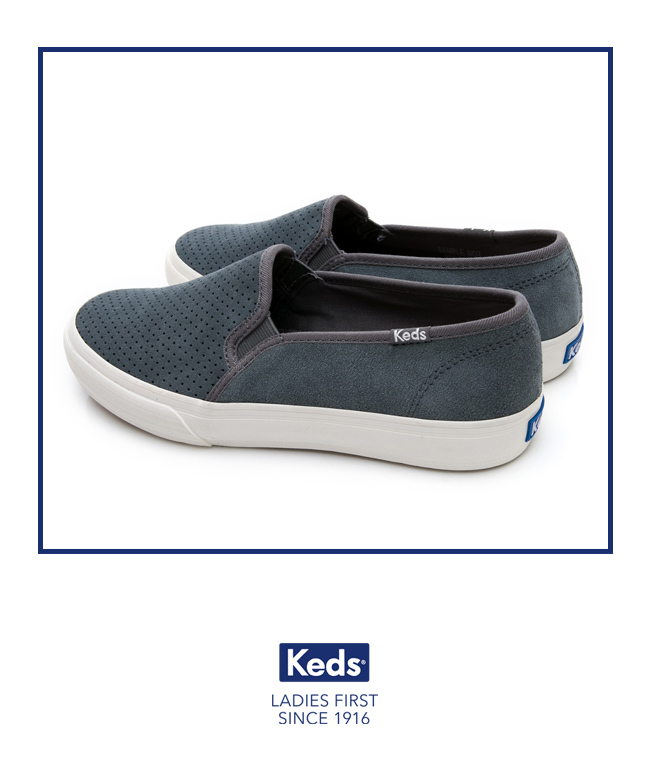 Keds 麂皮沖孔休閒便鞋-灰藍