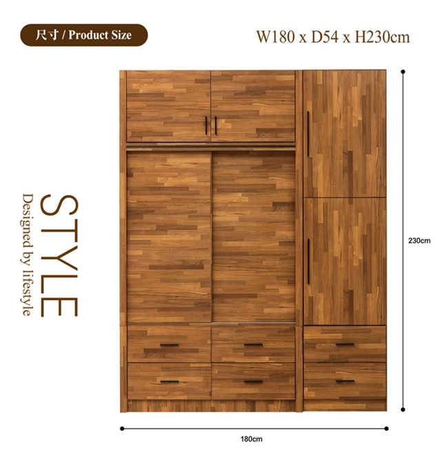 日本直人木業-STYLE積層木四尺滑門加二抽開門180CM被櫥高衣櫃