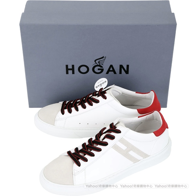 HOGAN H365 H 麂皮拼色繫帶都市滑板鞋(男款/白色)