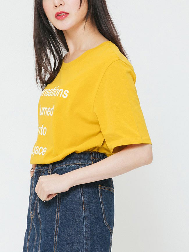 H:CONNECT 韓國品牌 女裝-標語圓領T-shirt-黃