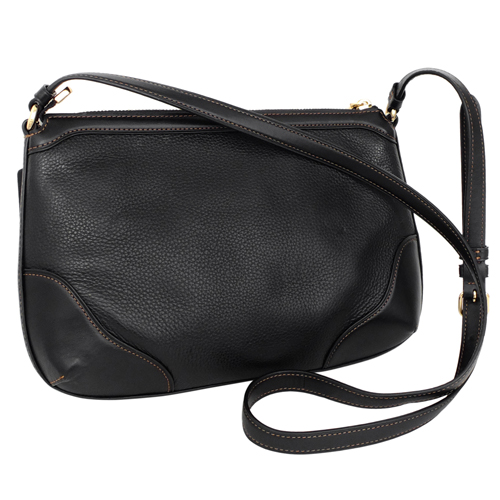 COACH黑色全皮C字飾牌前拉鍊袋小款斜背包