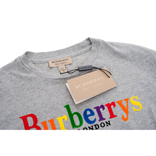 BURBERRY 新款彩虹英文字LOGO棉質T恤 (灰色)