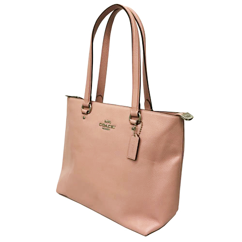 COACH 經典LOGO 肩背荔枝紋皮革大托特包(薔薇粉)