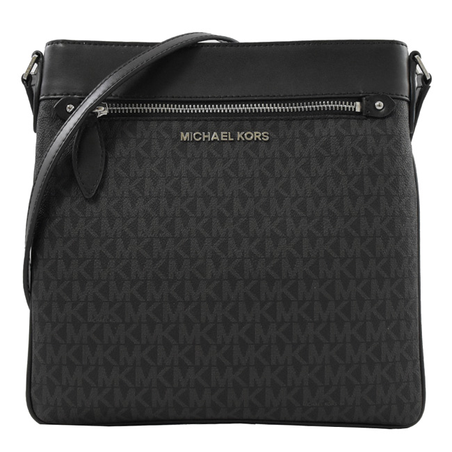 MICHAEL KORS JET SET經典PVC拉鍊斜背扁包(黑灰)