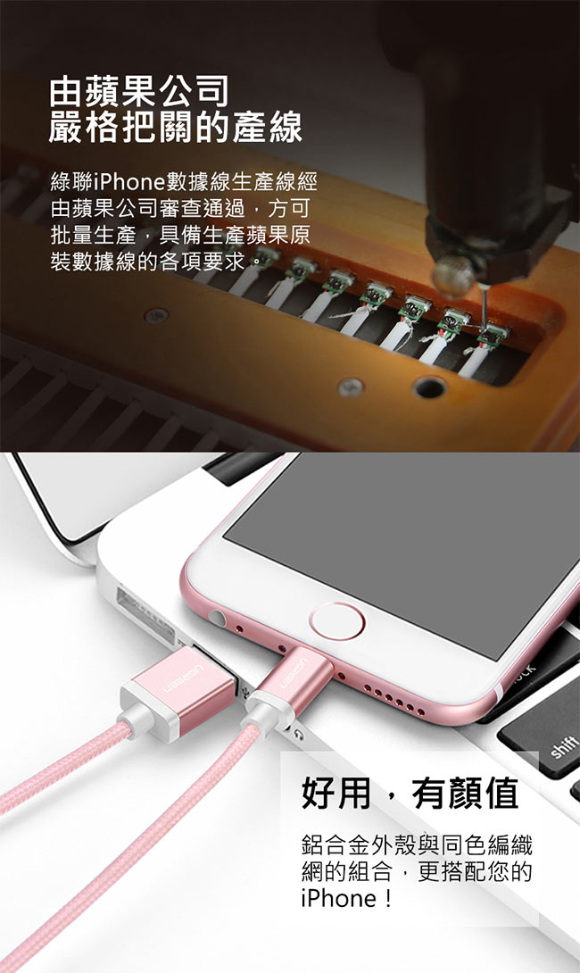 綠聯 MFI Lightning to USB傳輸線 APPLE原廠認證 BRAID 1M