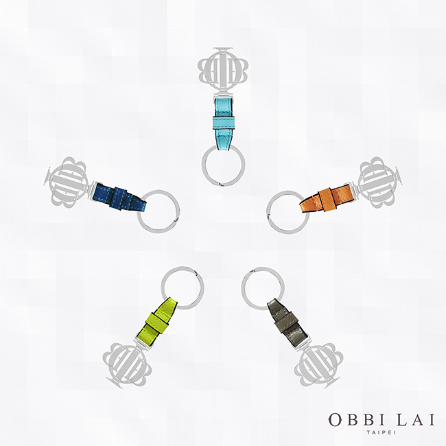 OBBI LAI 義大利小羊皮白鋼色不鏽鋼鑰匙圈吊飾 OLKR001C