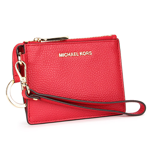 MICHAEL KORS Mercer 金LOGO荔枝紋皮革證件零錢手拿包-亮紅色