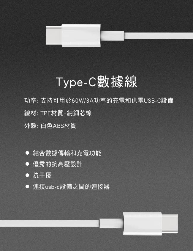 【SHOWHAN】TYPE-C TO TYPE-C傳輸充電線/1米(贈保護套)