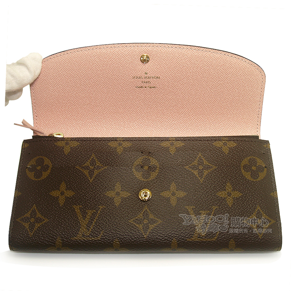 LV M61289 Emilie Monogram 經典釦式長夾(粉紅色)