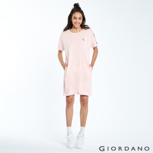 GIORDANO 女裝企鵝刺繡織帶短袖連身裙-29 草莓粉紅