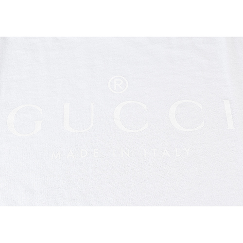 GUCCI經典字母印花LOGO簡約圓領純棉T卹(白)