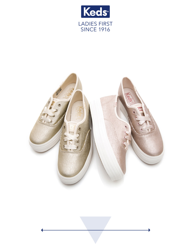 Keds TRIPLE 霧面光澤厚底綁帶休閒鞋-金色