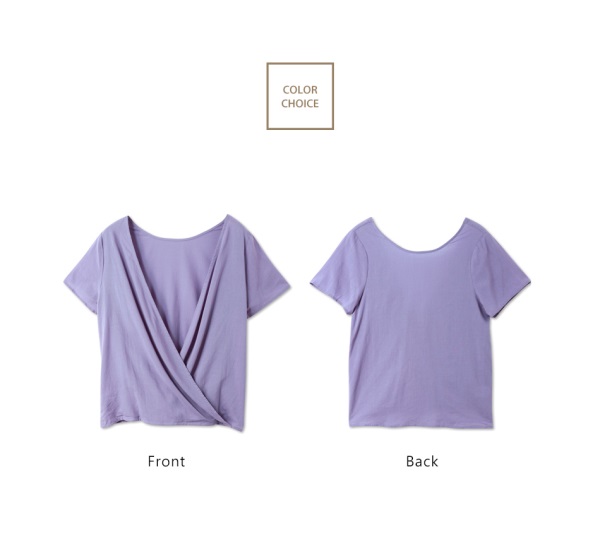 粉紫高棉交疊設計前後兩穿短袖上衣-OB大尺碼