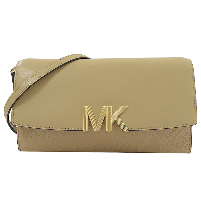 MICHAEL KORS MONTGOMERY 金屬MK翻蓋牛皮斜背包(淡褐色)