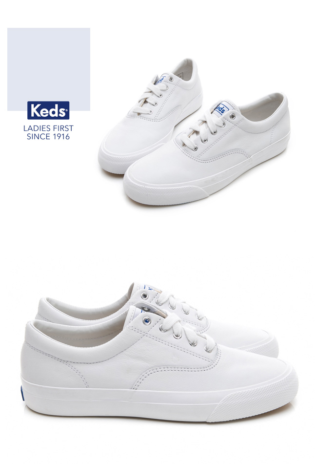 Keds ANCHOR 皮革復刻綁帶休閒鞋-白