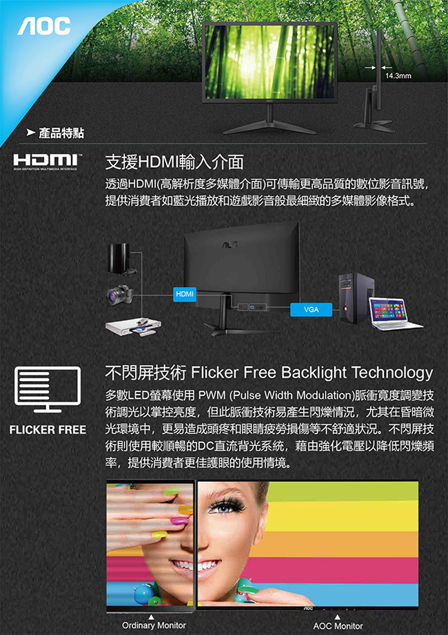 AOC 22B1H 22型FHD美型螢幕