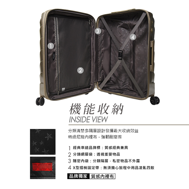 ELLE 法式V型鐵塔-25吋純PC霧面行李箱(摩卡霧金)+摺疊購物袋(黑色)