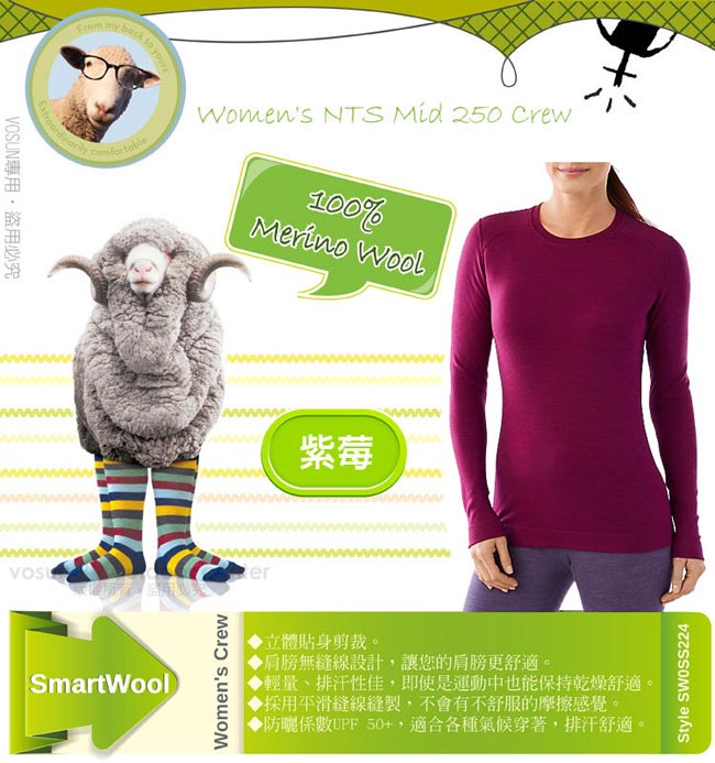 SmartWool 女 美麗諾羊毛 保暖圓領上衣_紫莓色