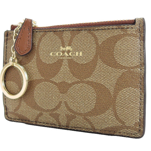 COACH LOGO緹花PVC鑰匙零錢夾(卡其焦糖)